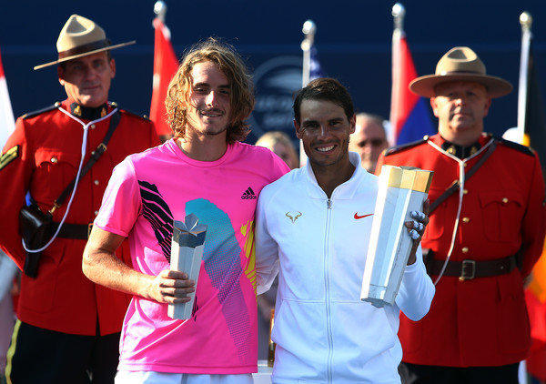 Rafael Nadal of Spain with the champions trophy of the Rogers Cup at Aviva Centre on August 12, 2018 in Toronto, Canada.